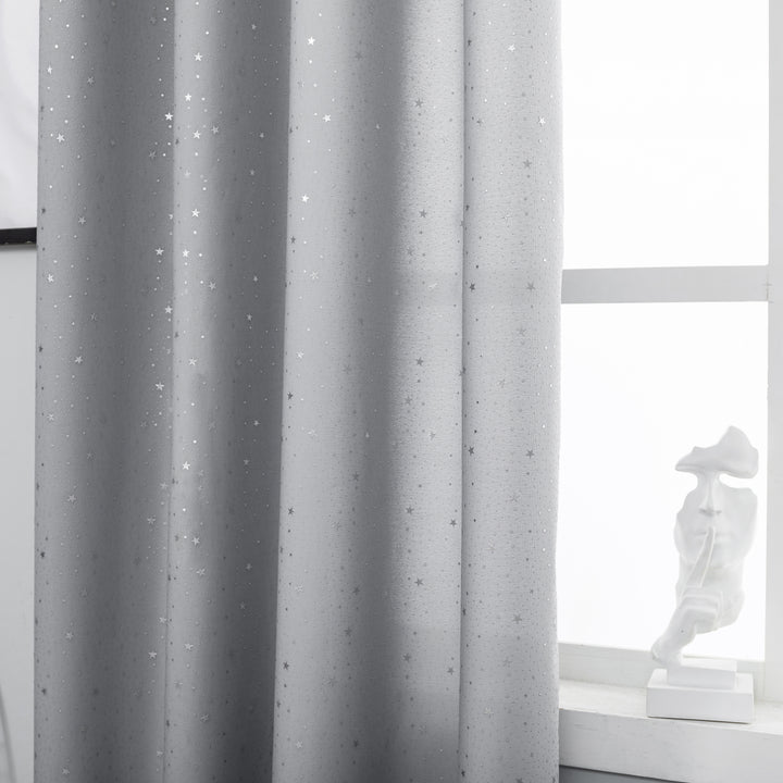 COPPIA TENDE LOLLAND SEMI OSCURANTE FANTASIA STELLINE ARGENTATE 2 PANNELLI 140X290CM GRIGIO