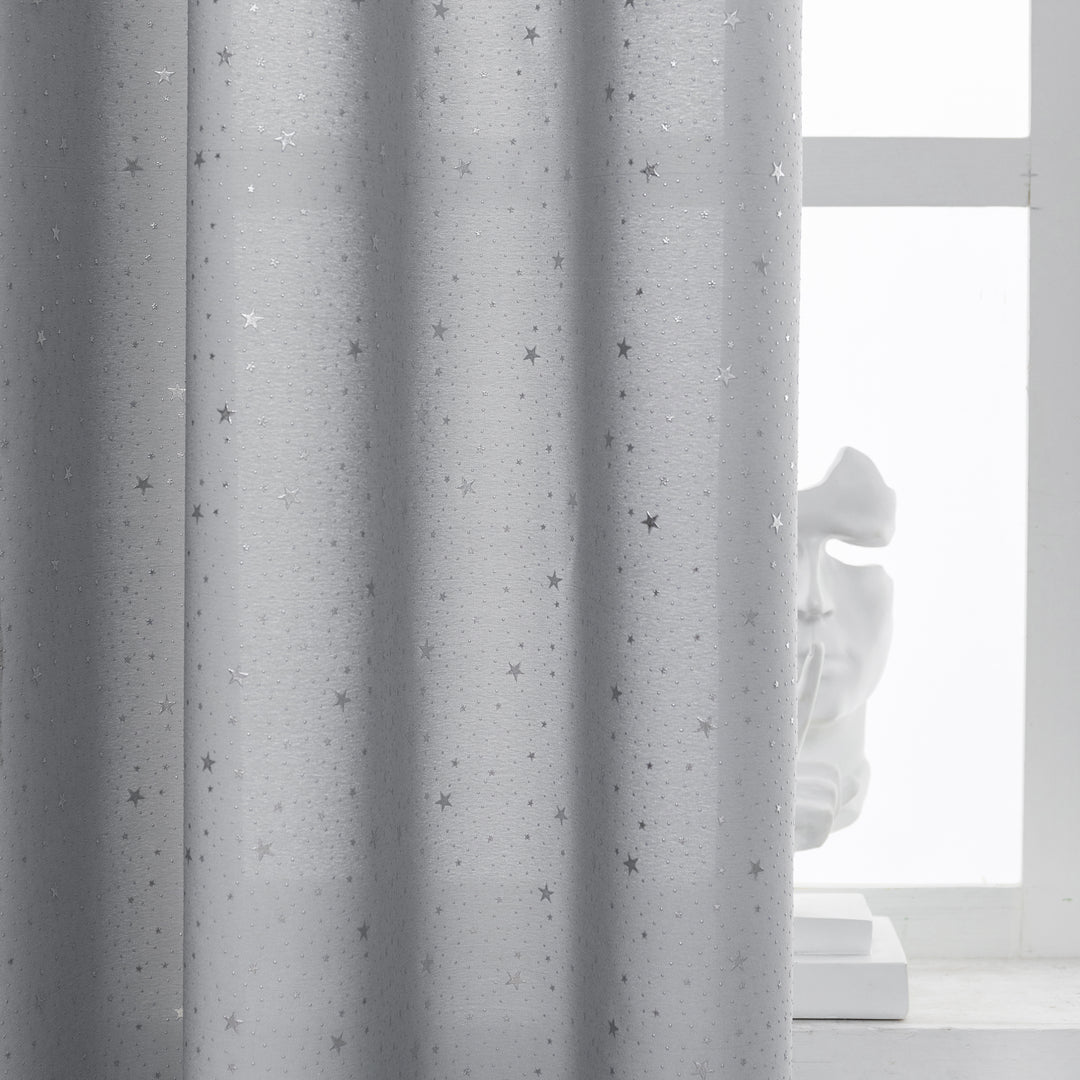 COPPIA TENDE LOLLAND SEMI OSCURANTI FANTASIA STELLINE ARGENTATE 2X70X150CM GRIGIO