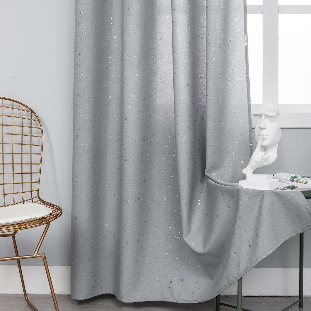COPPIA TENDE LOLLAND SEMI OSCURANTE FANTASIA STELLINE ARGENTATE 2 PANNELLI 140X290CM GRIGIO