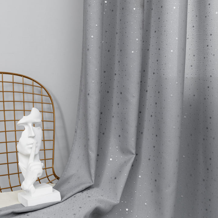 COPPIA TENDE LOLLAND SEMI OSCURANTE FANTASIA STELLINE ARGENTATE 2 PANNELLI 140X290CM GRIGIO