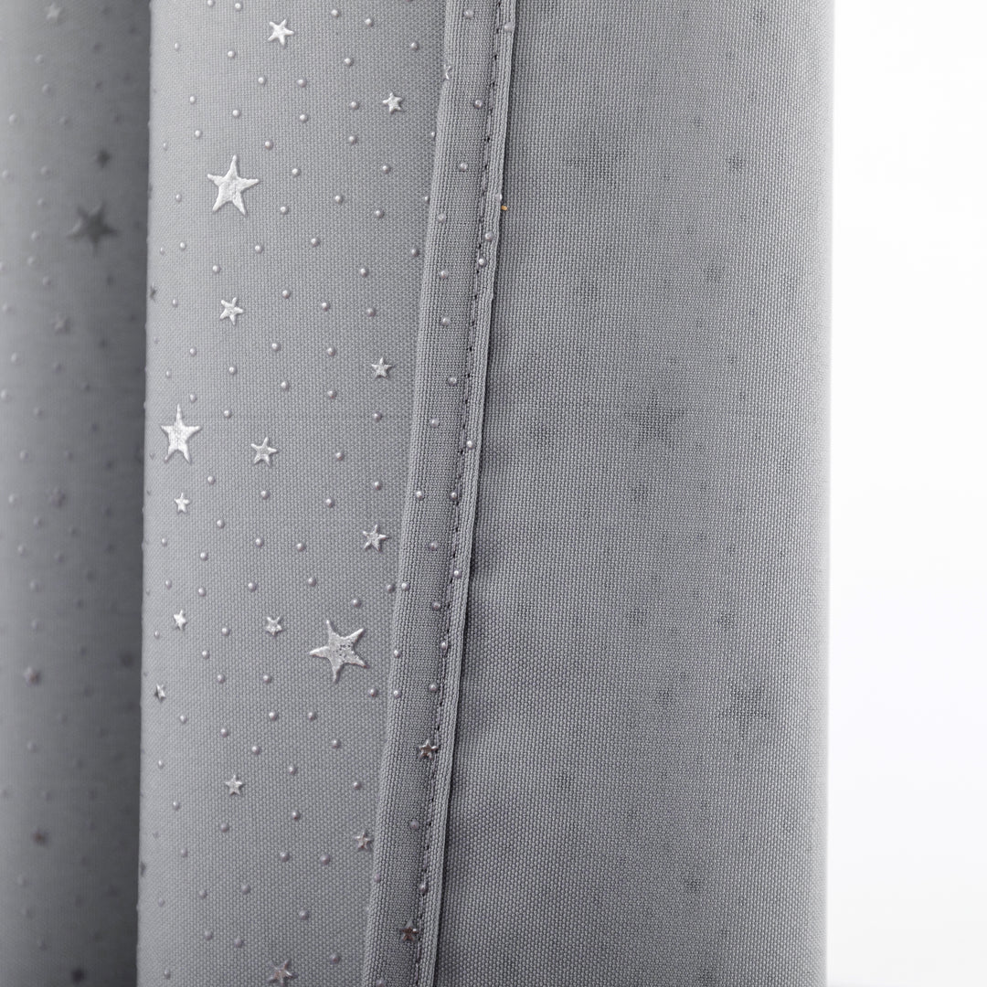 COPPIA TENDE LOLLAND SEMI OSCURANTE FANTASIA STELLINE ARGENTATE 2 PANNELLI 140X290CM GRIGIO