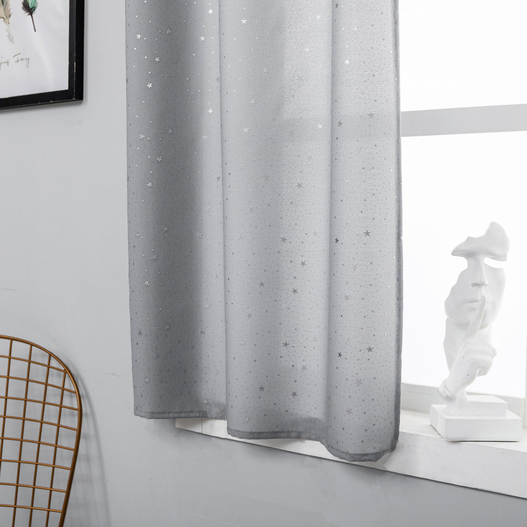 COPPIA TENDE LOLLAND SEMI OSCURANTI FANTASIA STELLINE ARGENTATE 2X70X150CM GRIGIO