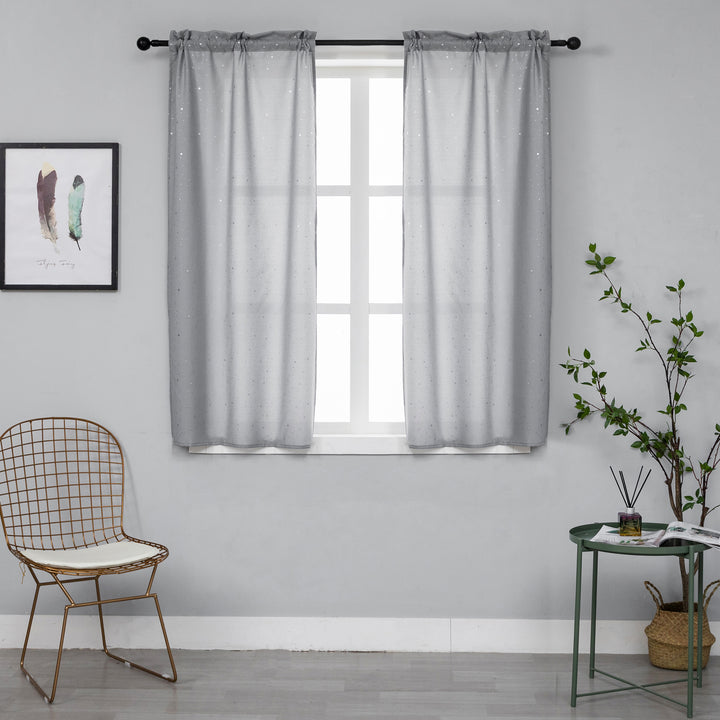 COPPIA TENDE LOLLAND SEMI OSCURANTI FANTASIA STELLINE ARGENTATE 2X70X150CM GRIGIO