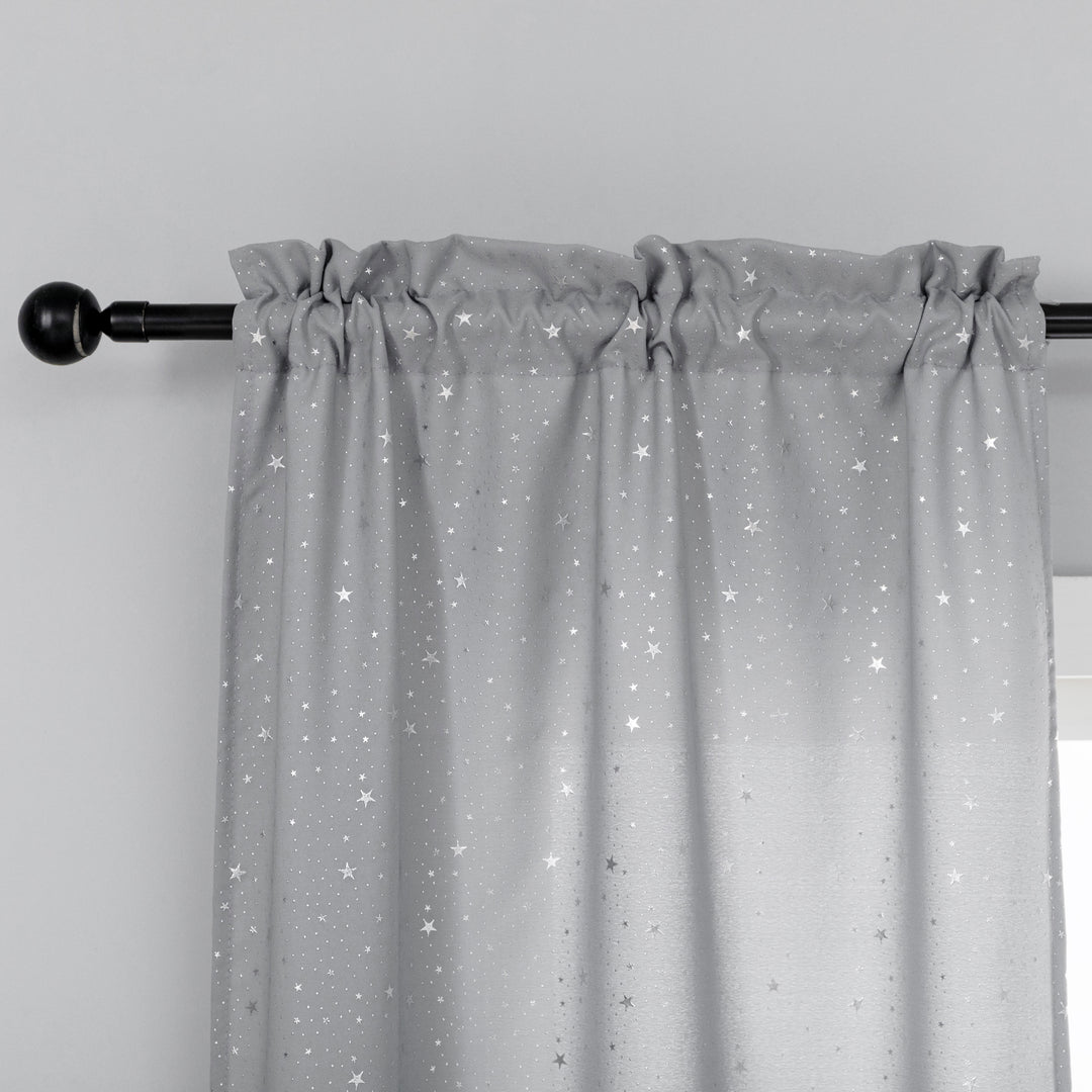 COPPIA TENDE LOLLAND SEMI OSCURANTI FANTASIA STELLINE ARGENTATE 2X70X150CM GRIGIO