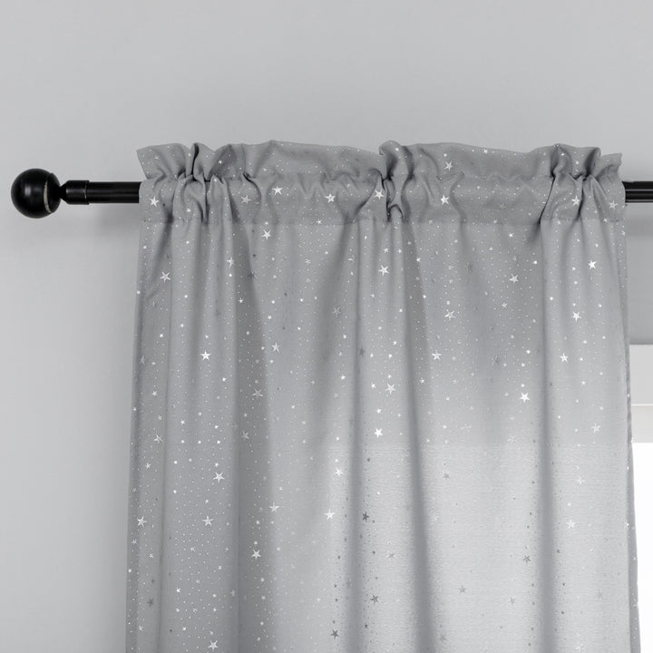 COPPIA TENDE LOLLAND SEMI OSCURANTI FANTASIA STELLINE ARGENTATE 2X70X150CM GRIGIO