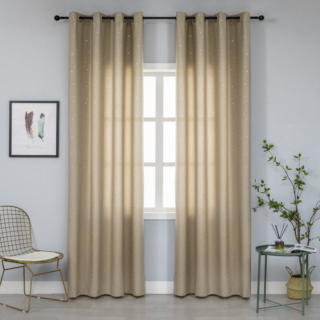 TENDA LOLLAND SEMI OSCURANTE FANTASIA STELLINE ARGENTATE 1 PANNELLO 140X290CM BEIGE