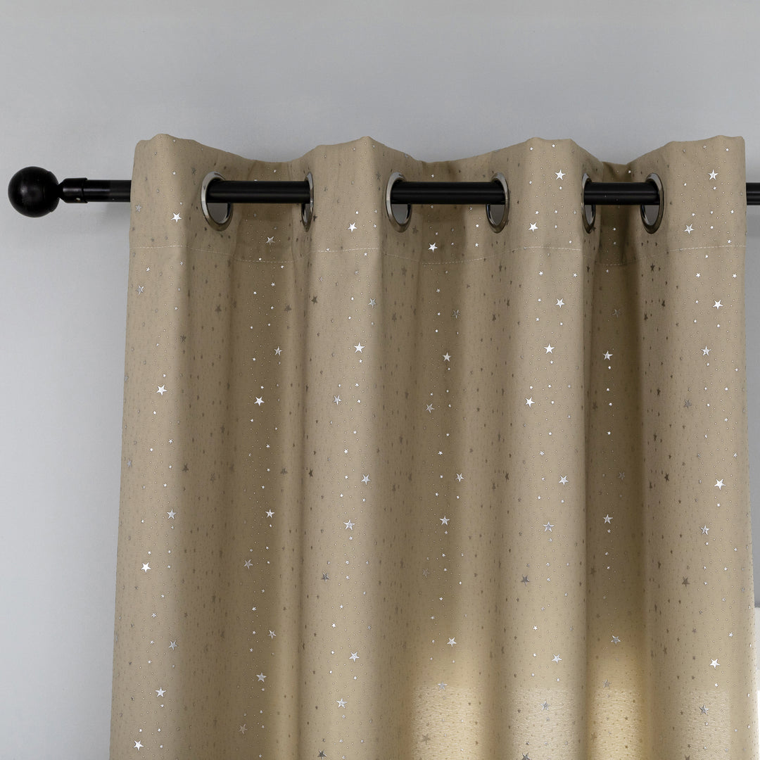 TENDA LOLLAND SEMI OSCURANTE FANTASIA STELLINE ARGENTATE 1 PANNELLO 140X290CM BEIGE