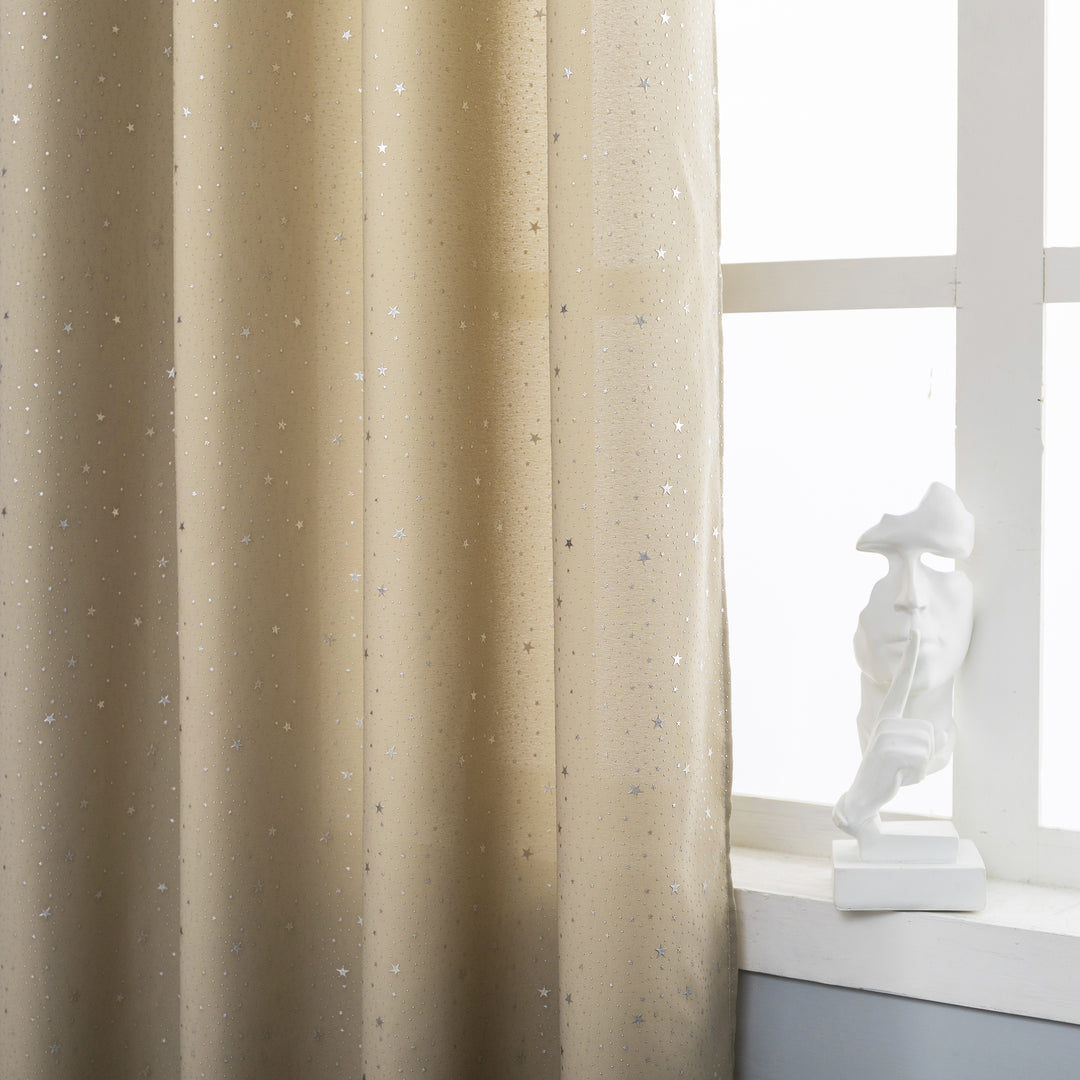 TENDA LOLLAND SEMI OSCURANTE FANTASIA STELLINE ARGENTATE 1 PANNELLO 140X290CM BEIGE