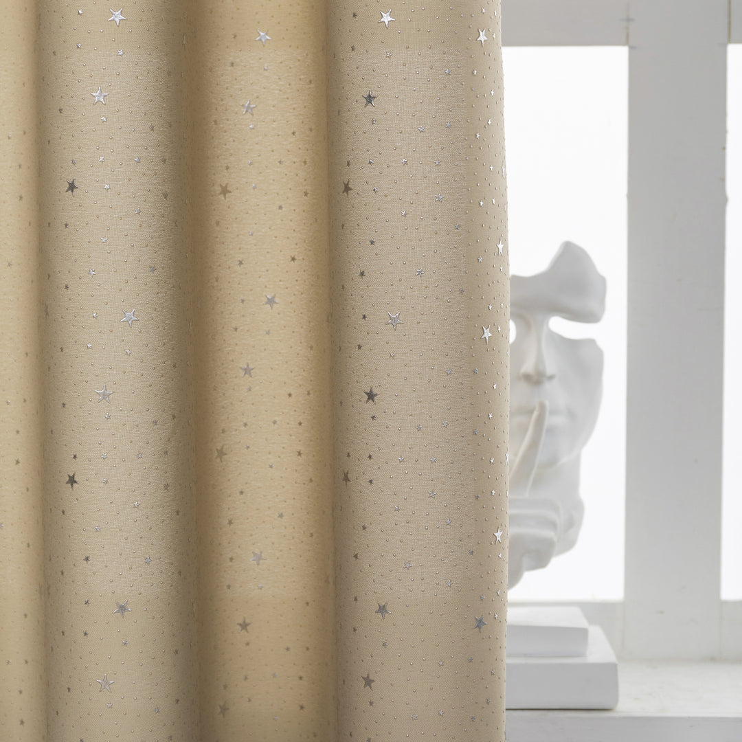 COPPIA TENDE LOLLAND SEMI OSCURANTI FANTASIA STELLINE ARGENTATE 2X70X240CM BEIGE