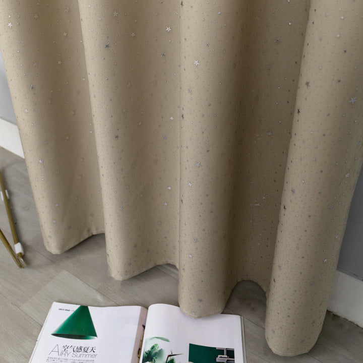 TENDA LOLLAND SEMI OSCURANTE FANTASIA STELLINE ARGENTATE 1 PANNELLO 140X290CM BEIGE