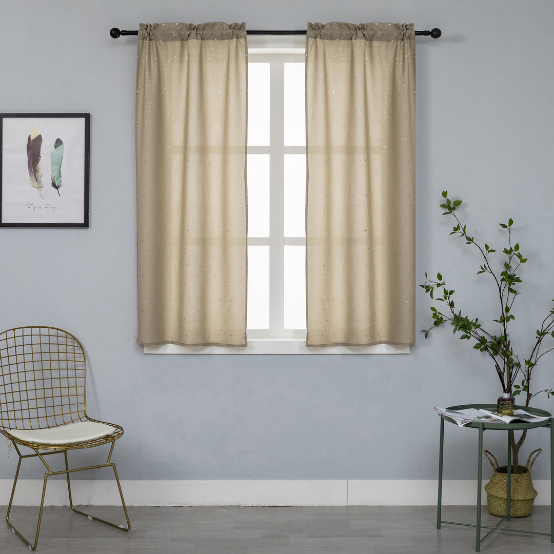 COPPIA TENDE LOLLAND SEMI OSCURANTI FANTASIA STELLINE ARGENTATE 2X70X150CM BEIGE
