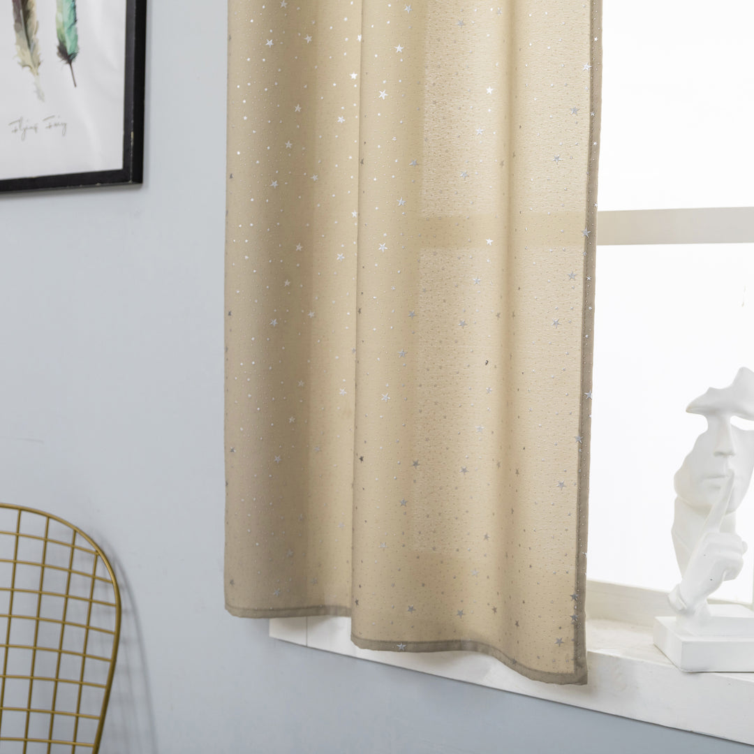 COPPIA TENDE LOLLAND SEMI OSCURANTI FANTASIA STELLINE ARGENTATE 2X70X150CM BEIGE