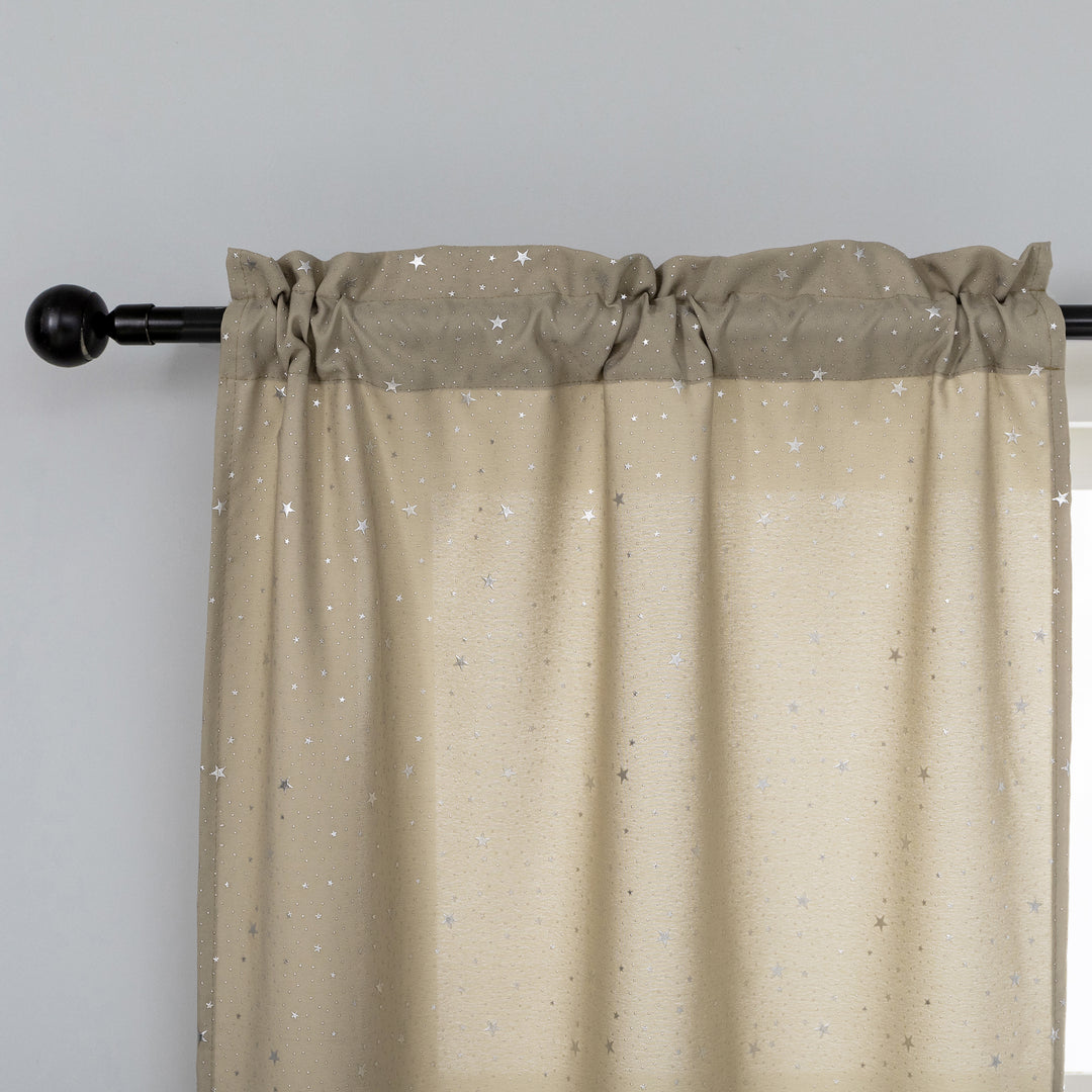 COPPIA TENDE LOLLAND SEMI OSCURANTI FANTASIA STELLINE ARGENTATE 2X70X150CM BEIGE