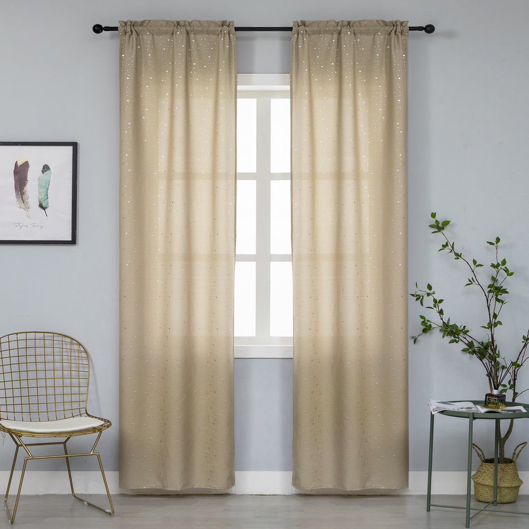 COPPIA TENDE LOLLAND SEMI OSCURANTI FANTASIA STELLINE ARGENTATE 2X70X240CM BEIGE