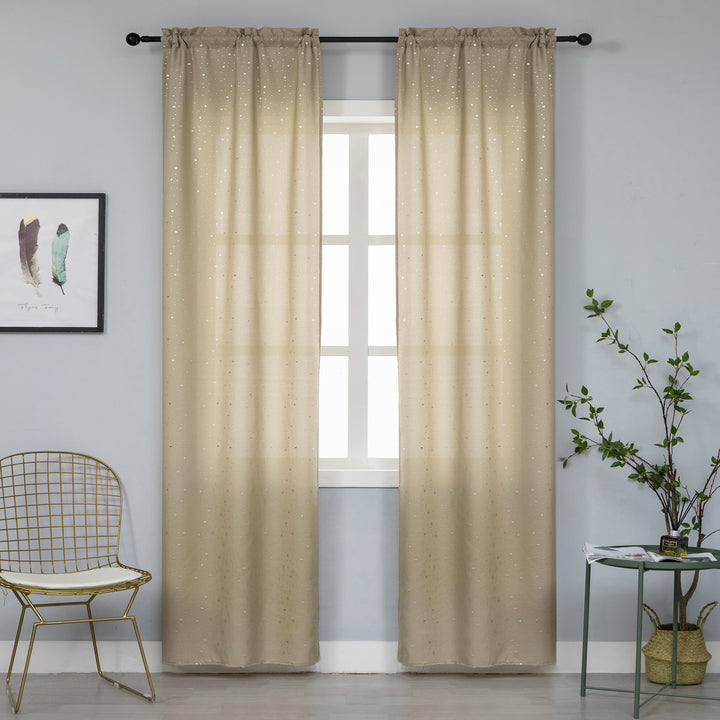 COPPIA TENDE LOLLAND SEMI OSCURANTI FANTASIA STELLINE ARGENTATE 2X70X240CM BEIGE