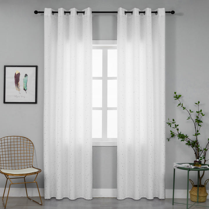 TENDA LOLLAND SEMI OSCURANTE FANTASIA STELLINE ARGENTATE 1 PANNELLO 140X290CM BIANCO