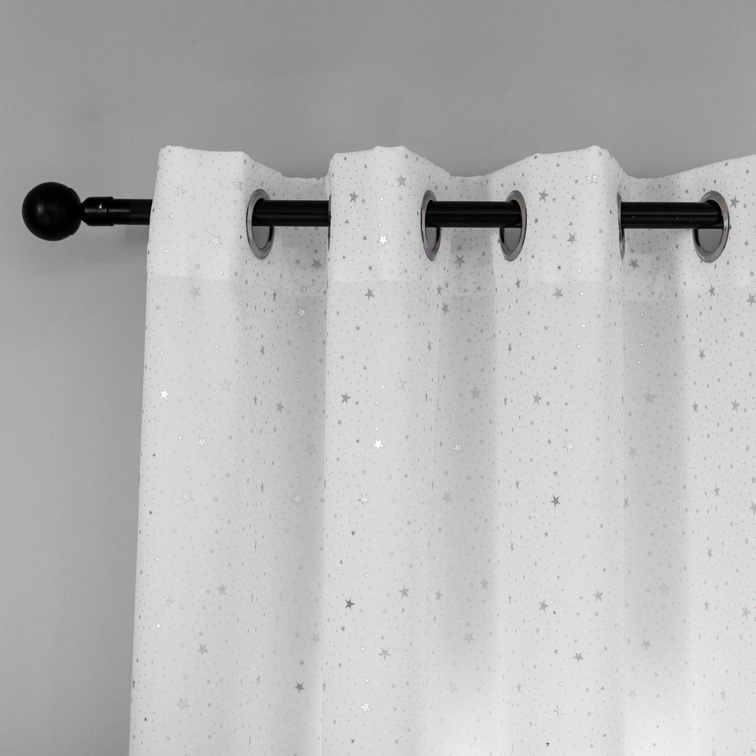 TENDA LOLLAND SEMI OSCURANTE FANTASIA STELLINE ARGENTATE 1 PANNELLO 140X290CM BIANCO