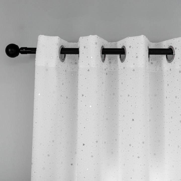 TENDA LOLLAND SEMI OSCURANTE FANTASIA STELLINE ARGENTATE 1 PANNELLO 140X290CM BIANCO