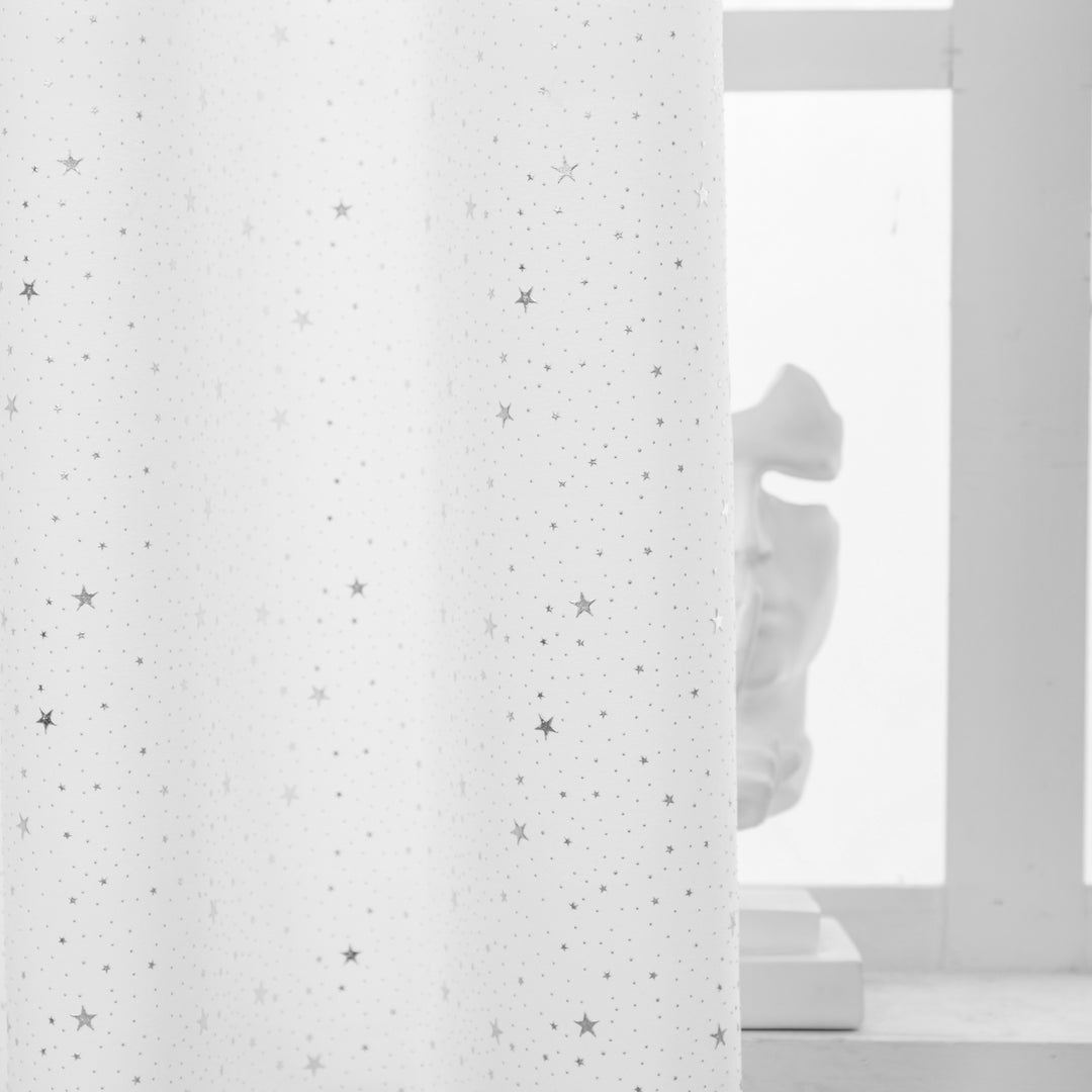 COPPIA TENDE LOLLAND SEMI OSCURANTI FANTASIA STELLINE ARGENTATE 2X70X150CM BIANCO