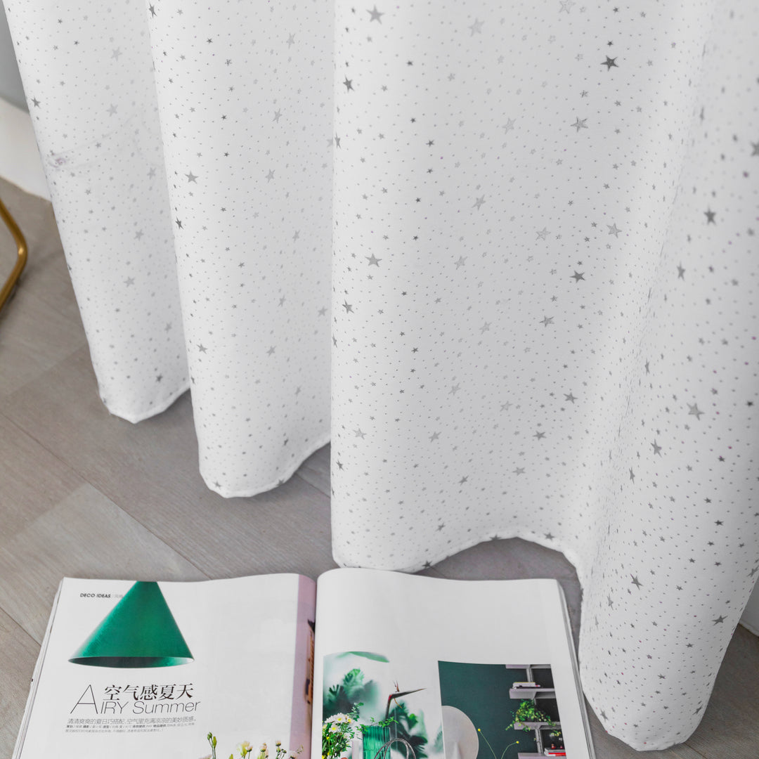 TENDA LOLLAND SEMI OSCURANTE FANTASIA STELLINE ARGENTATE 1 PANNELLO 140X290CM BIANCO