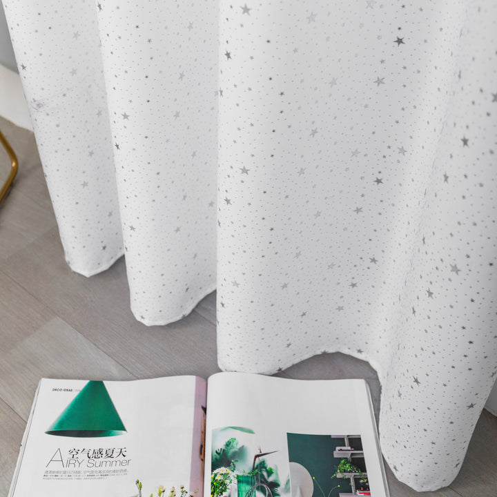 TENDA LOLLAND SEMI OSCURANTE FANTASIA STELLINE ARGENTATE 1 PANNELLO 140X290CM BIANCO