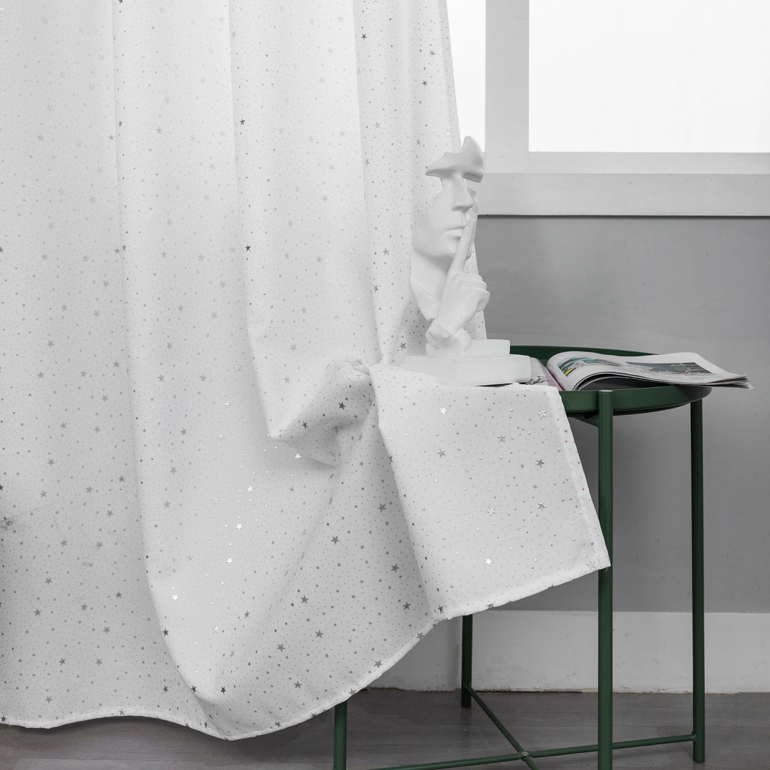 TENDA LOLLAND SEMI OSCURANTE FANTASIA STELLINE ARGENTATE 1 PANNELLO 140X290CM BIANCO