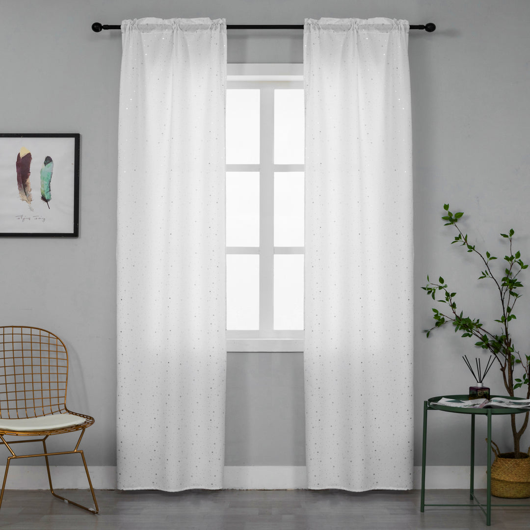 COPPIA TENDE LOLLAND SEMI OSCURANTI FANTASIA STELLINE ARGENTATE 2X70X240CM BIANCO
