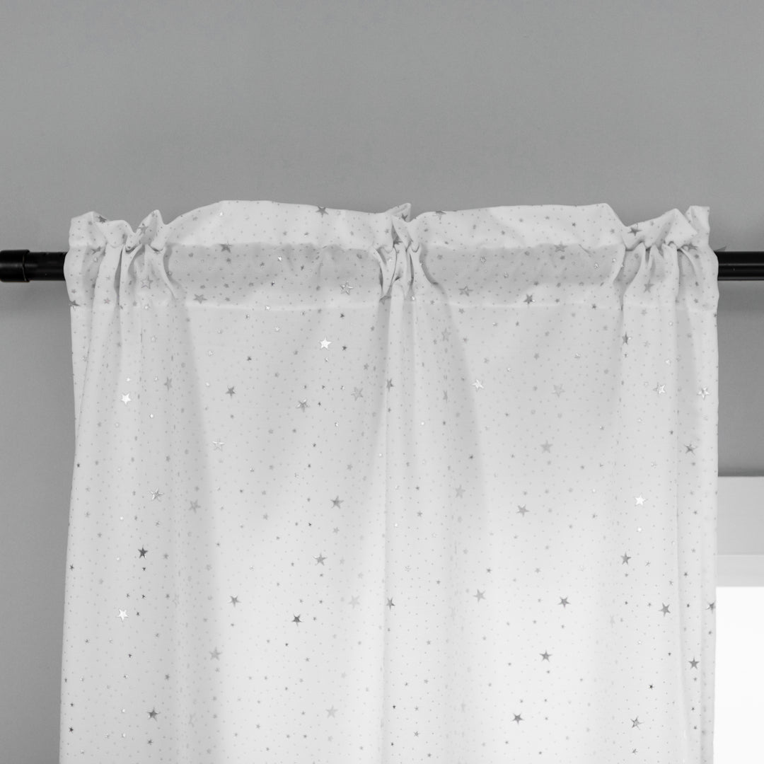 COPPIA TENDE LOLLAND SEMI OSCURANTI FANTASIA STELLINE ARGENTATE 2X70X150CM BIANCO