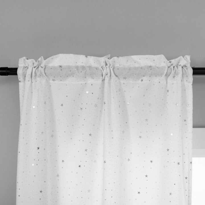 COPPIA TENDE LOLLAND SEMI OSCURANTI FANTASIA STELLINE ARGENTATE 2X70X150CM BIANCO