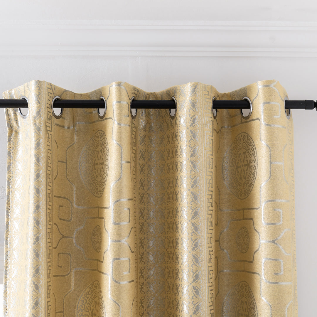 COPPIA TENDE SANTORINI JACQUARD SEMI OSCURANTE MOTIVO ORIENTALE 2 PANNELLI 140X275CM ORO
