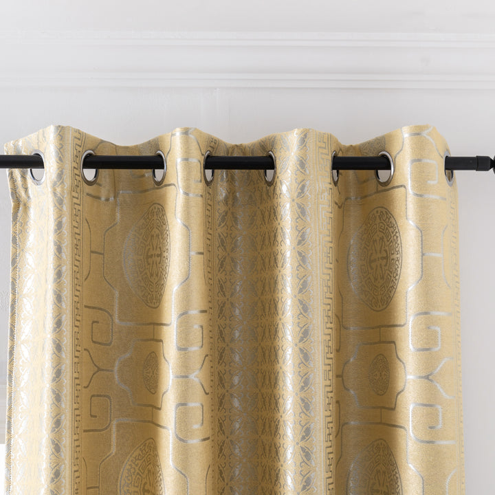 COPPIA TENDE SANTORINI JACQUARD SEMI OSCURANTE MOTIVO ORIENTALE 2 PANNELLI 140X275CM ORO
