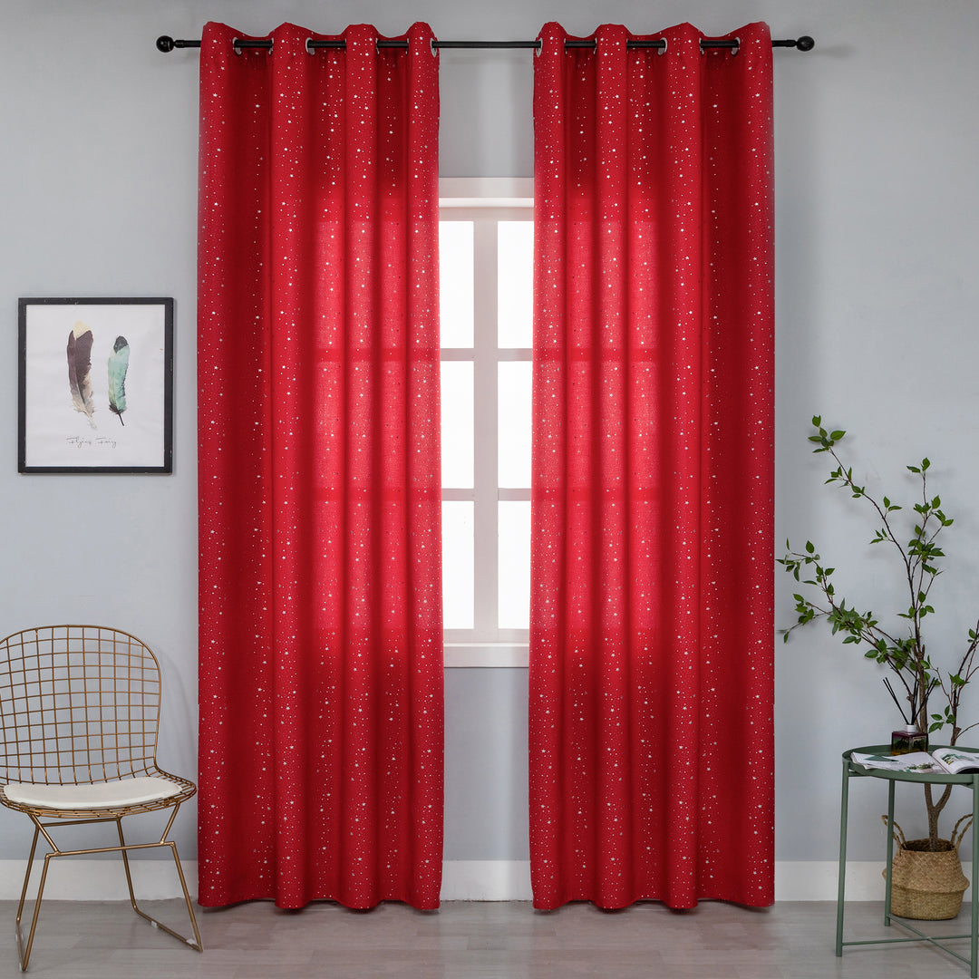 TENDA LOLLAND SEMI OSCURANTE FANTASIA STELLINE ARGENTATE 1 PANNELLO 140X290CM ROSSO