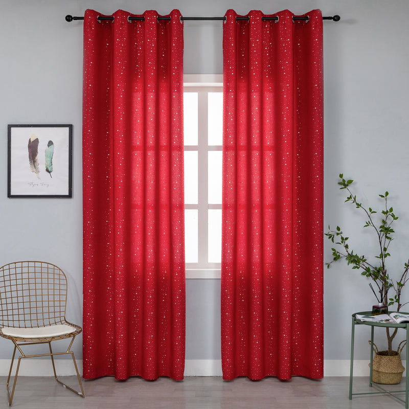 TENDA LOLLAND SEMI OSCURANTE FANTASIA STELLINE ARGENTATE 140X285CM ROSSO