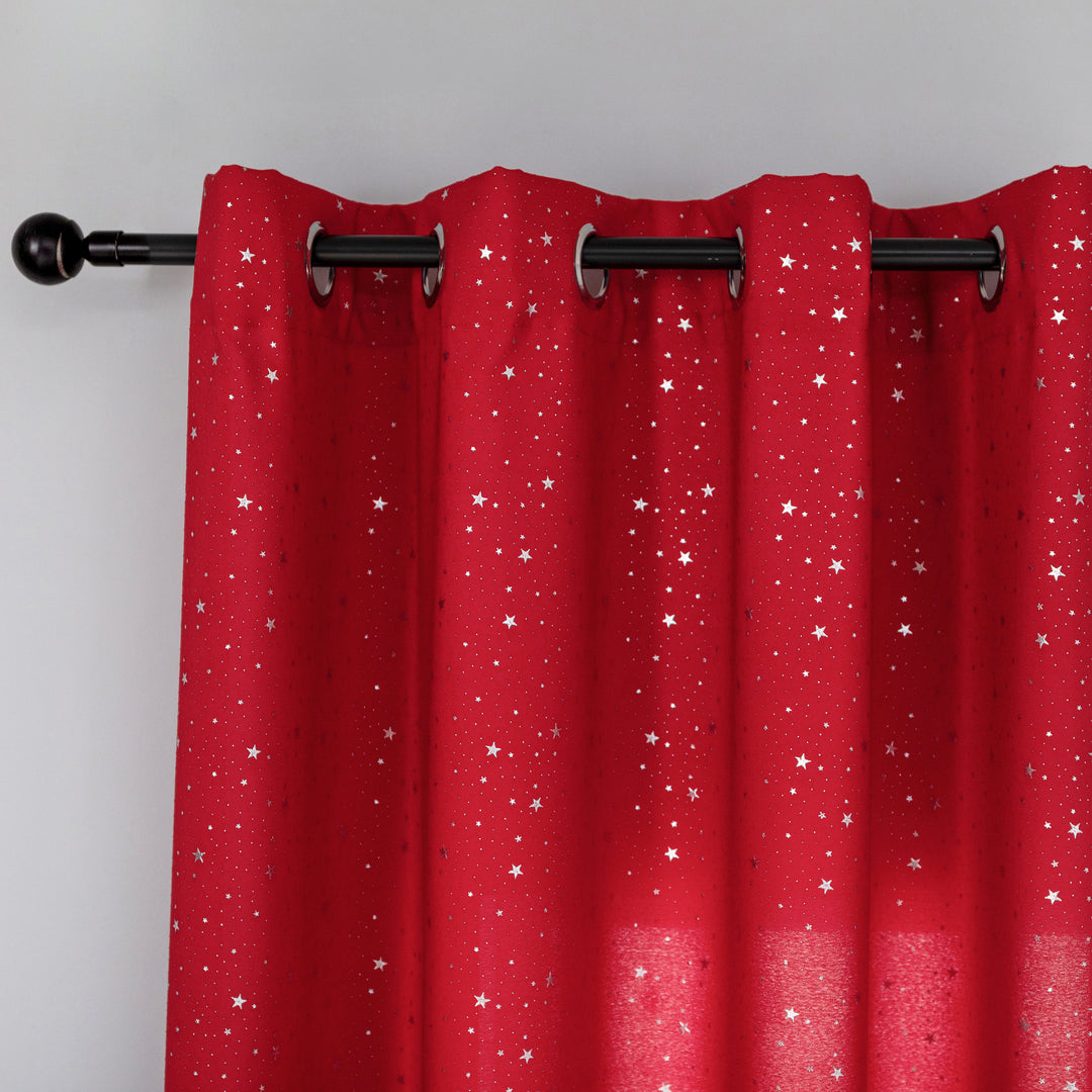 TENDA LOLLAND SEMI OSCURANTE FANTASIA STELLINE ARGENTATE 1 PANNELLO 140X290CM ROSSO