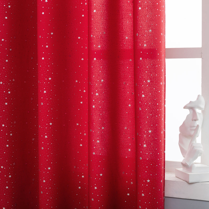 TENDA LOLLAND SEMI OSCURANTE FANTASIA STELLINE ARGENTATE 140X285CM ROSSO