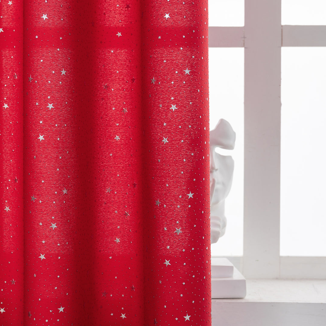 COPPIA TENDE LOLLAND SEMI OSCURANTI FANTASIA STELLINE ARGENTATE 2X70X240CM ROSSO