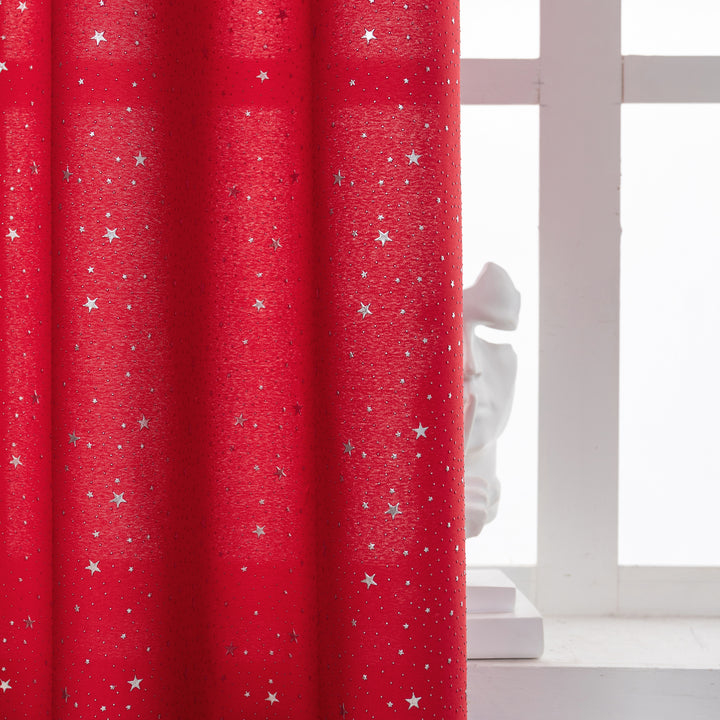 COPPIA TENDE LOLLAND SEMI OSCURANTI FANTASIA STELLINE ARGENTATE 2X70X240CM ROSSO
