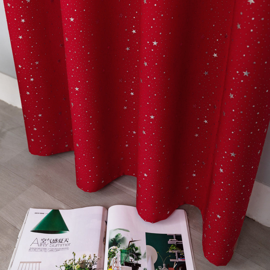 TENDA LOLLAND SEMI OSCURANTE FANTASIA STELLINE ARGENTATE 1 PANNELLO 140X290CM ROSSO