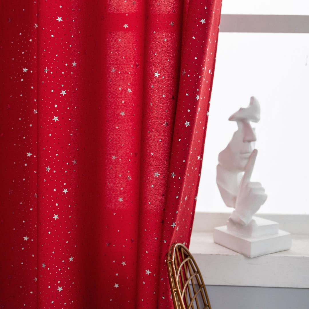COPPIA TENDE LOLLAND SEMI OSCURANTI FANTASIA STELLINE ARGENTATE 2X70X240CM ROSSO