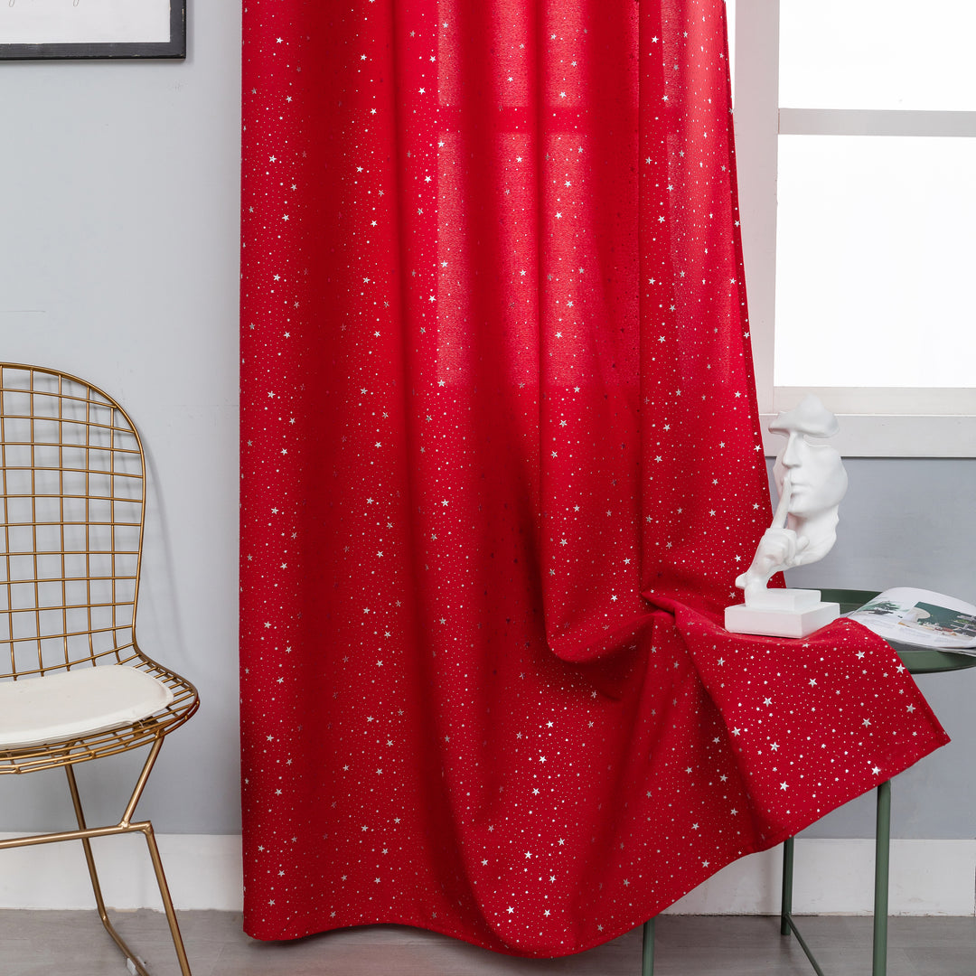 TENDA LOLLAND SEMI OSCURANTE FANTASIA STELLINE ARGENTATE 1 PANNELLO 140X290CM ROSSO