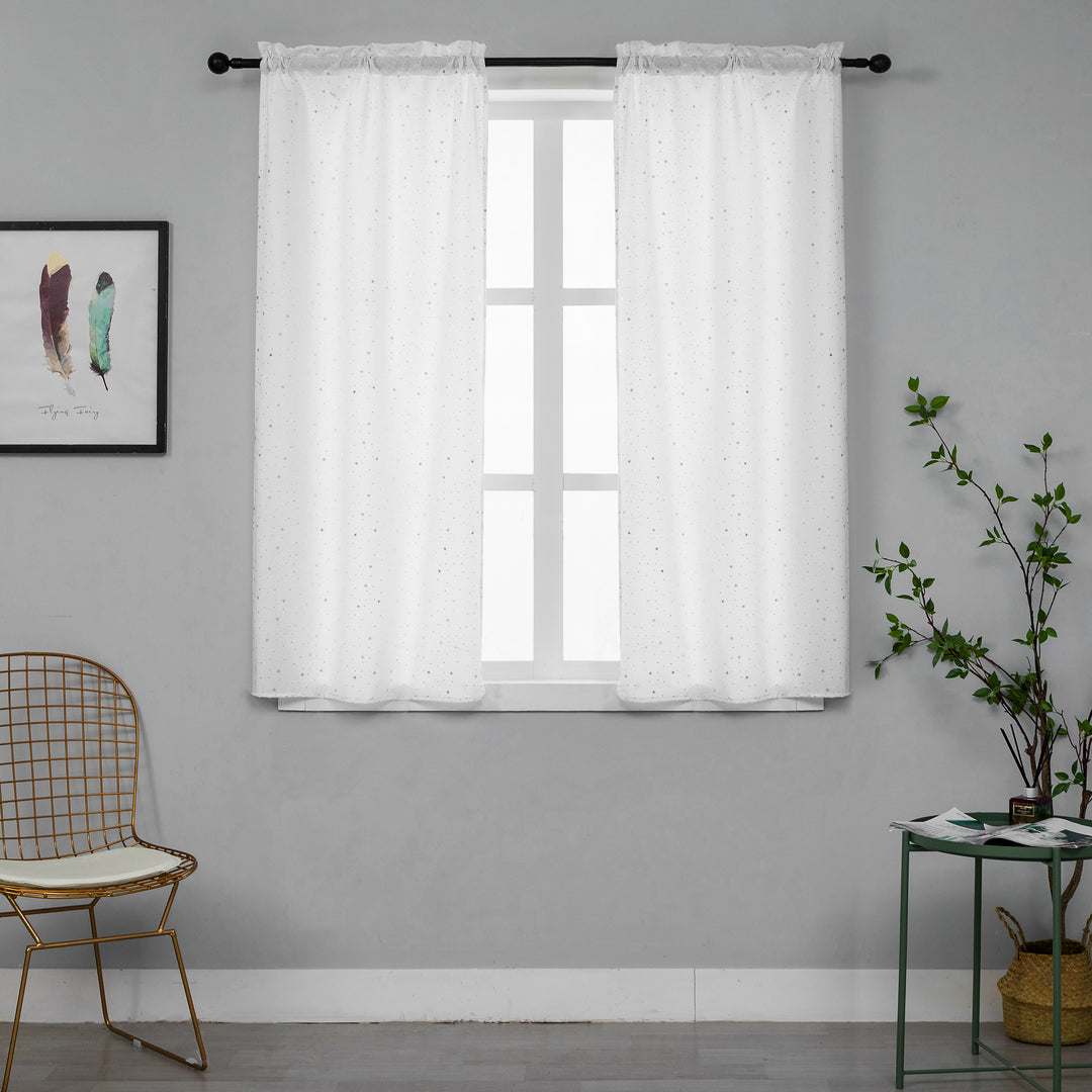 COPPIA TENDE LOLLAND SEMI OSCURANTI FANTASIA STELLINE ARGENTATE 2X70X150CM BIANCO