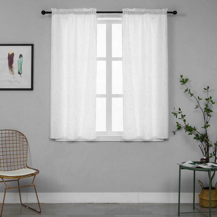 COPPIA TENDE LOLLAND SEMI OSCURANTI FANTASIA STELLINE ARGENTATE 2X70X150CM BIANCO