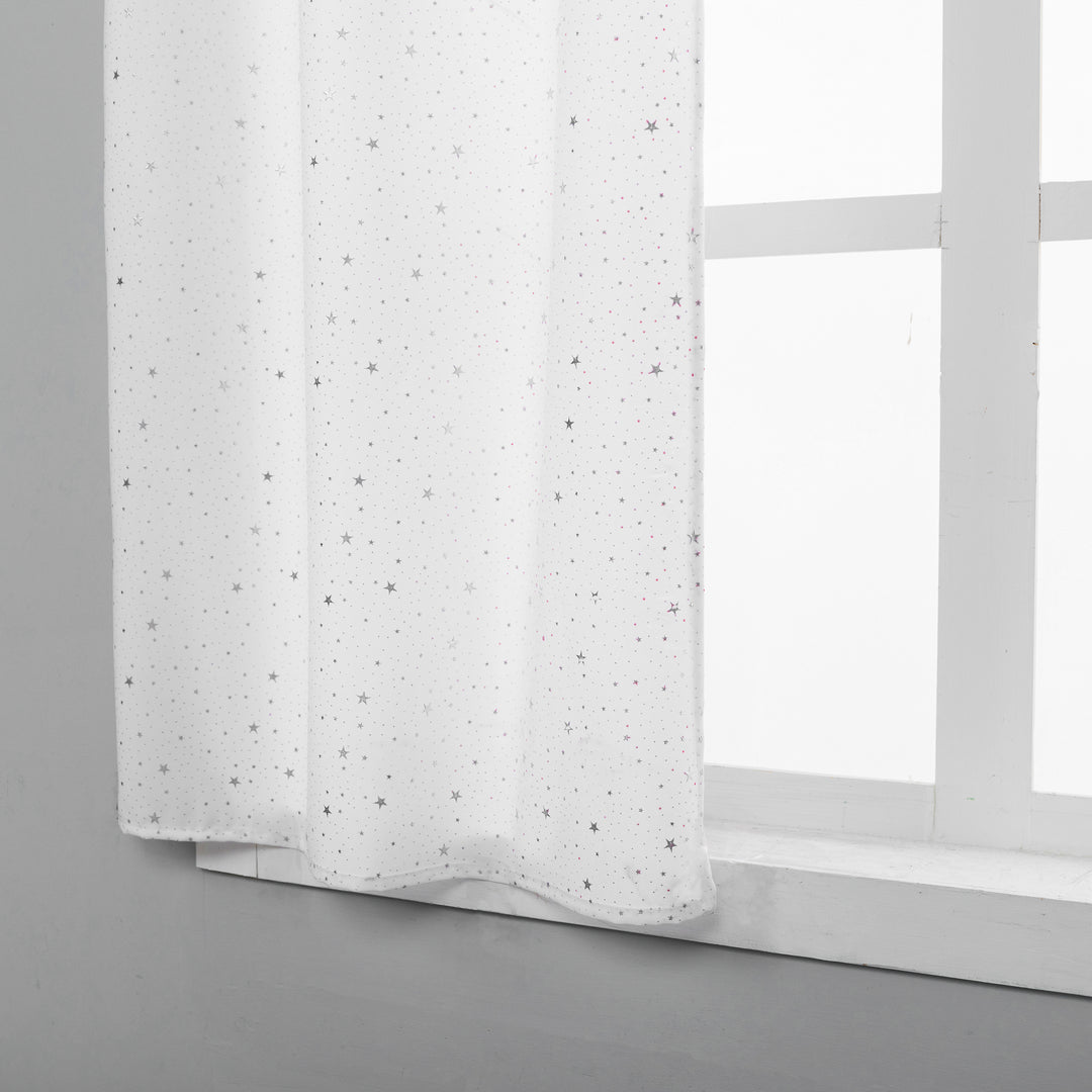 COPPIA TENDE LOLLAND SEMI OSCURANTI FANTASIA STELLINE ARGENTATE 2X70X150CM BIANCO
