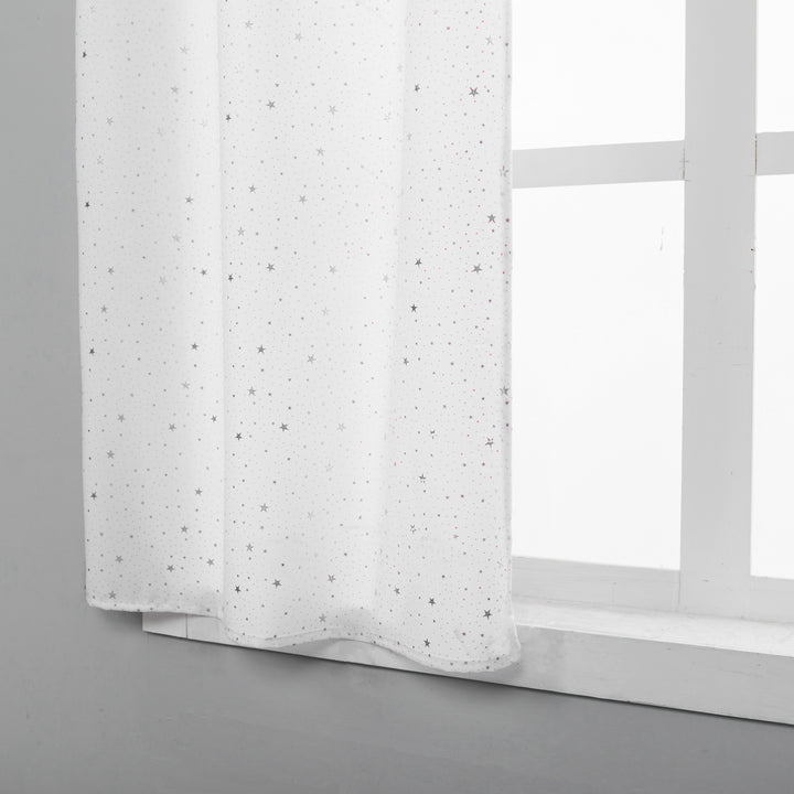 COPPIA TENDE LOLLAND SEMI OSCURANTI FANTASIA STELLINE ARGENTATE 2X70X150CM BIANCO
