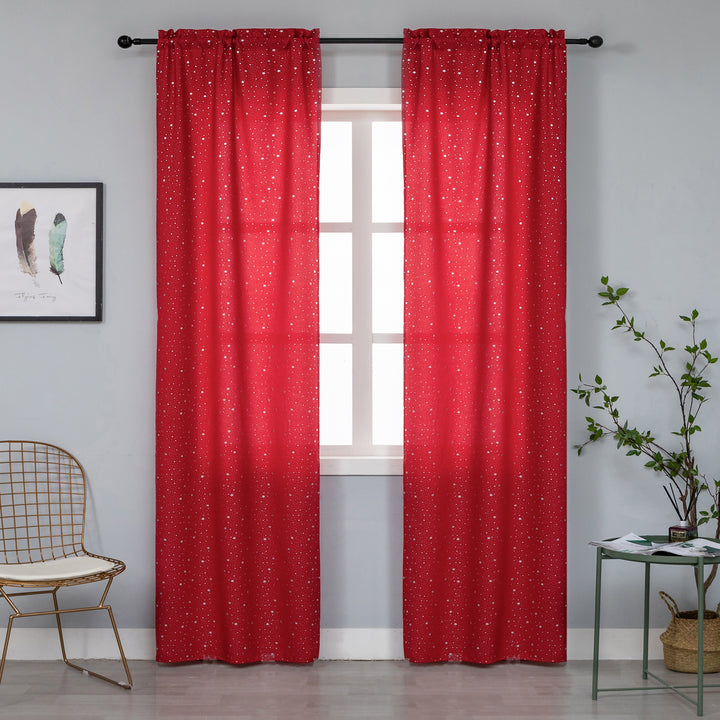 COPPIA TENDE LOLLAND SEMI OSCURANTI FANTASIA STELLINE ARGENTATE 2X70X240CM ROSSO