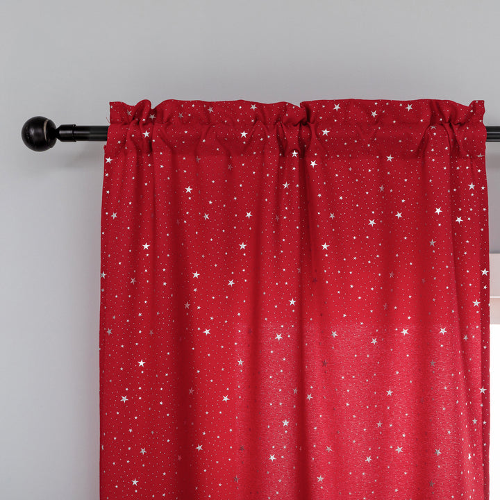 COPPIA TENDE LOLLAND SEMI OSCURANTI FANTASIA STELLINE ARGENTATE 2X70X240CM ROSSO