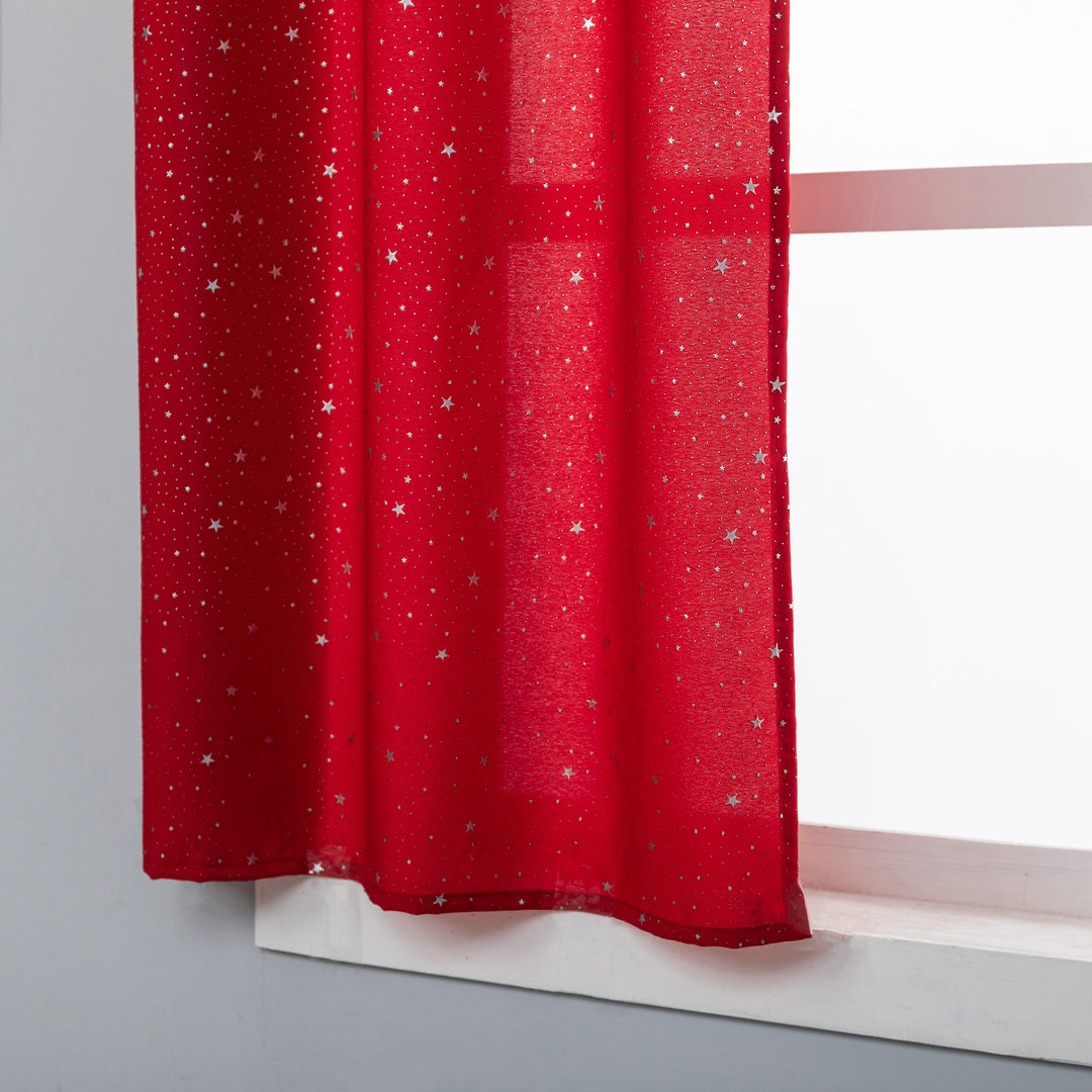COPPIA TENDE LOLLAND SEMI OSCURANTI FANTASIA STELLINE ARGENTATE 2X70X150CM ROSSO