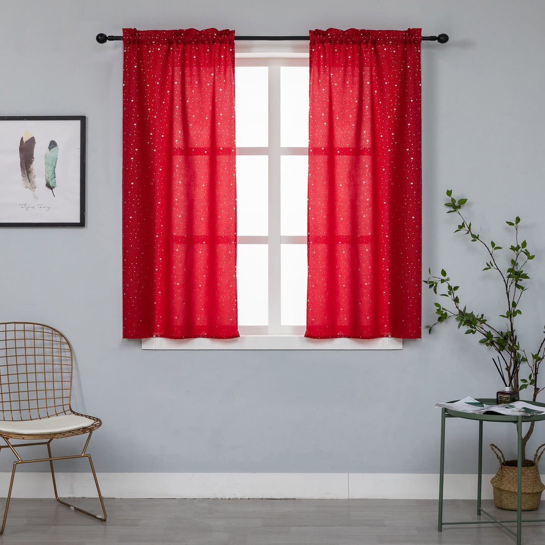 COPPIA TENDE LOLLAND SEMI OSCURANTI FANTASIA STELLINE ARGENTATE 2X70X150CM ROSSO