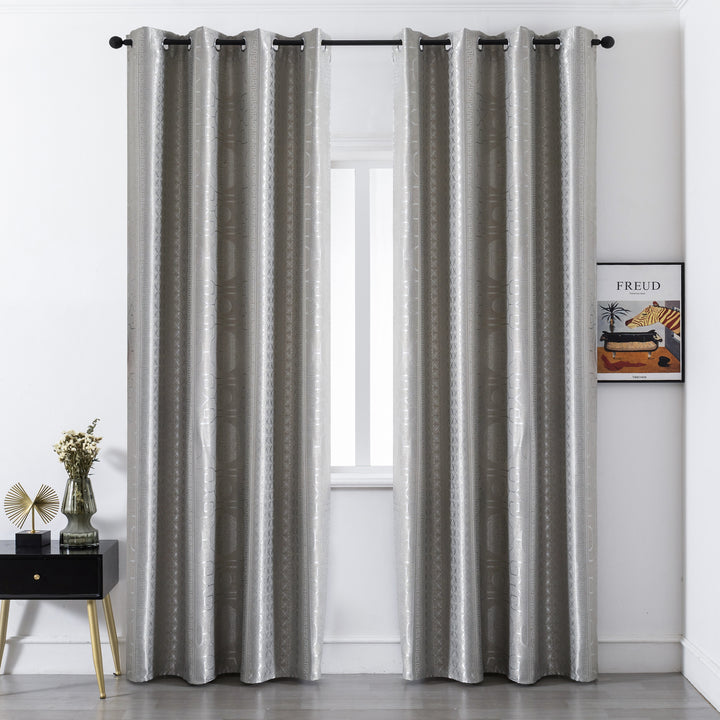 TENDA SANTORINI JACQUARD SEMI OSCURANTE MOTIVO ORIENTALE 1 PANNELLO 140X275CM ARGENTO