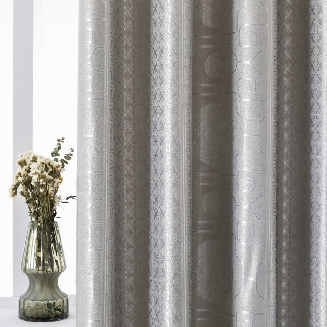 TENDA SANTORINI JACQUARD SEMI OSCURANTE MOTIVO ORIENTALE 1 PANNELLO 140X275CM ARGENTO